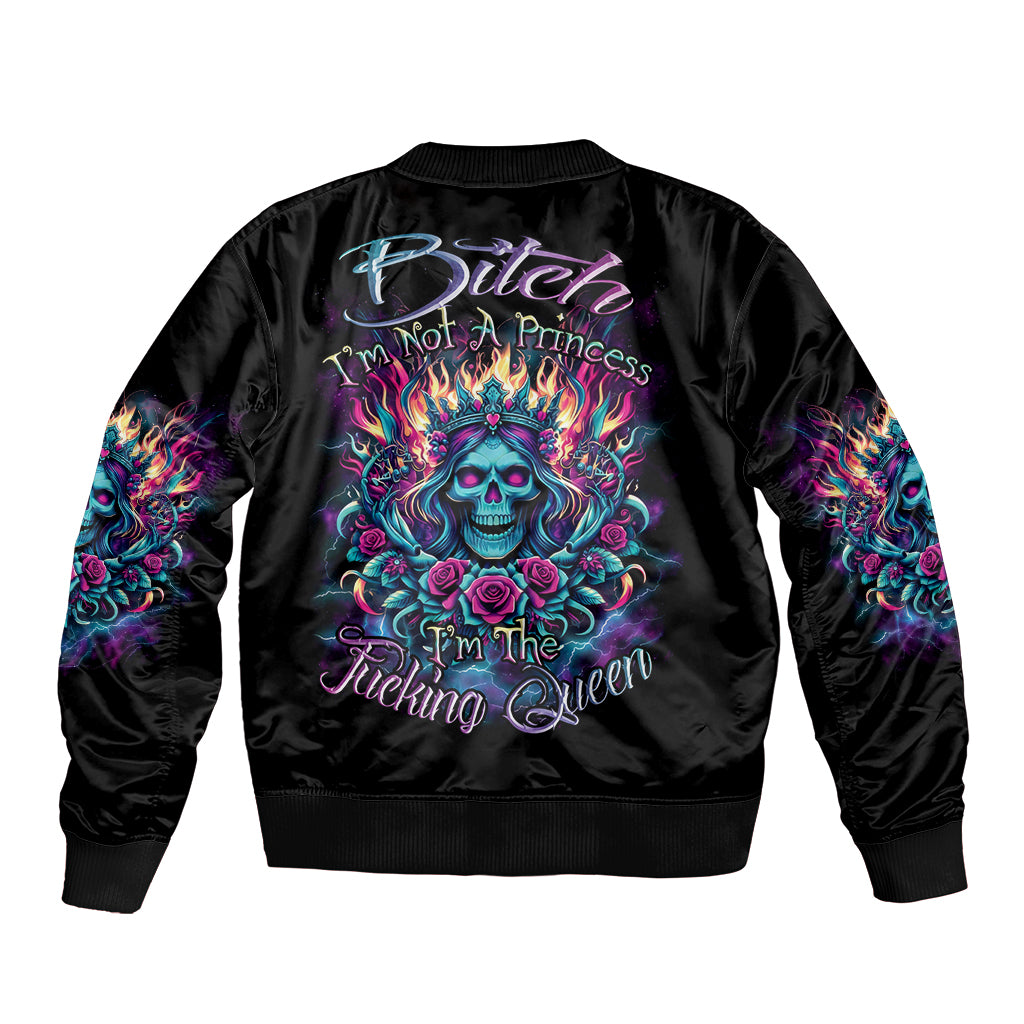 Queen Skull Sleeve Zip Bomber Jacket Bitch I'm Not A Princess I'm The Fucking Queen