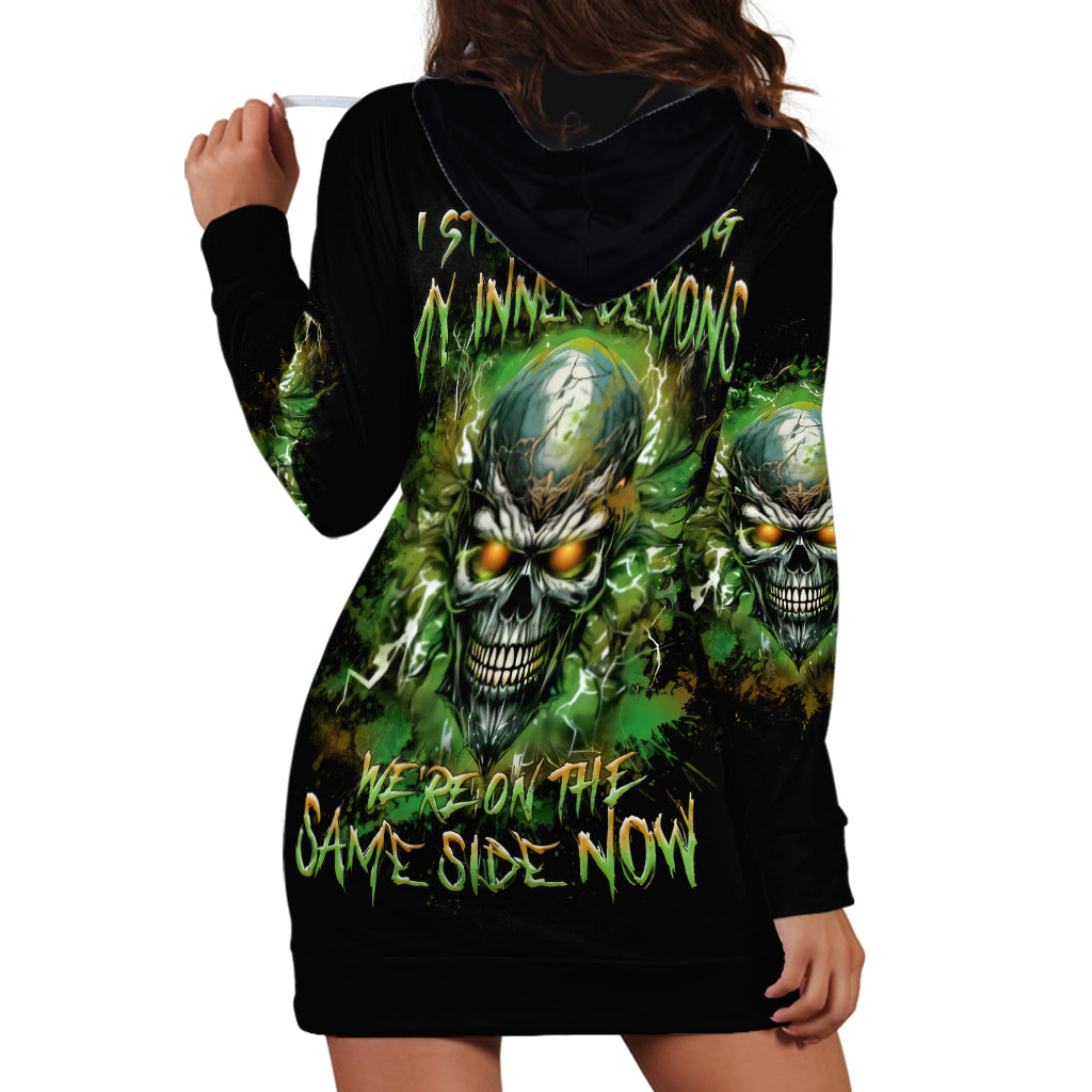 Old Skull Hoodie Dress I Stopped Fighting My Inner Demons We On The Same Side Now - Wonder Print Shop