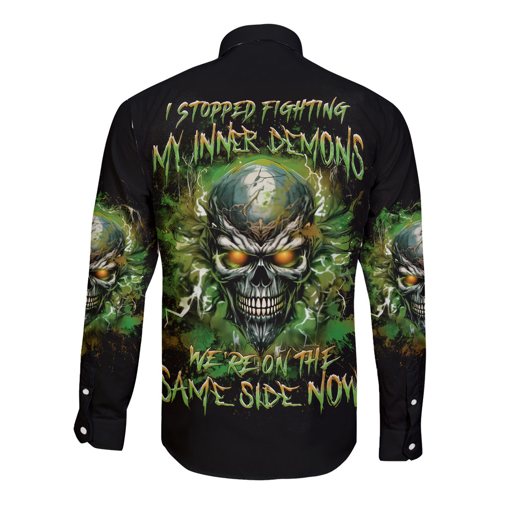 Old Skull Long Sleeve Button Shirt I Stopped Fighting My Inner Demons We On The Same Side Now - Wonder Print Shop