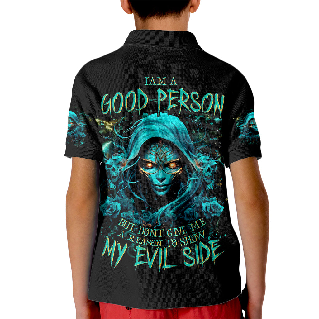 Lady Skull Kid Polo Shirt Iam A Good Person But Don't Give Me Are To Show My Evil Side - Wonder Print Shop