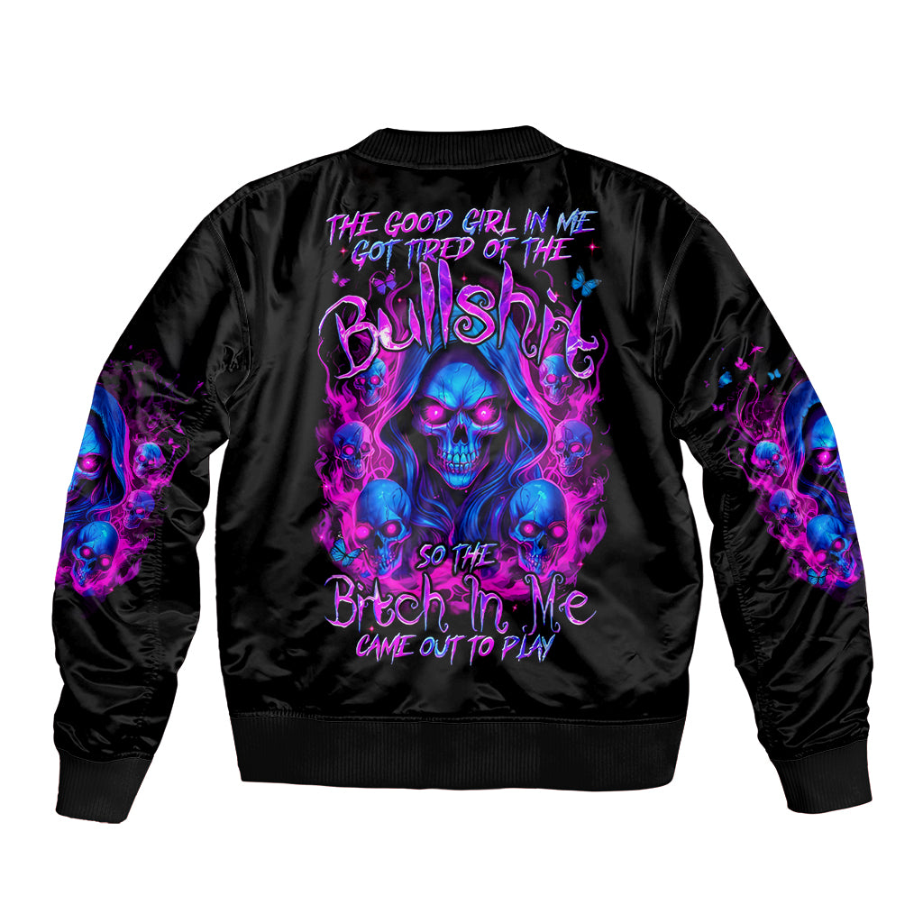 Flame Skull Bomber Jacket The Good Girl In Me Got Tired Of The Bullshit - Wonder Print Shop