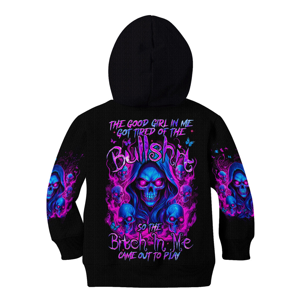 Flame Skull Kid Hoodie The Good Girl In Me Got Tired Of The Bullshit - Wonder Print Shop