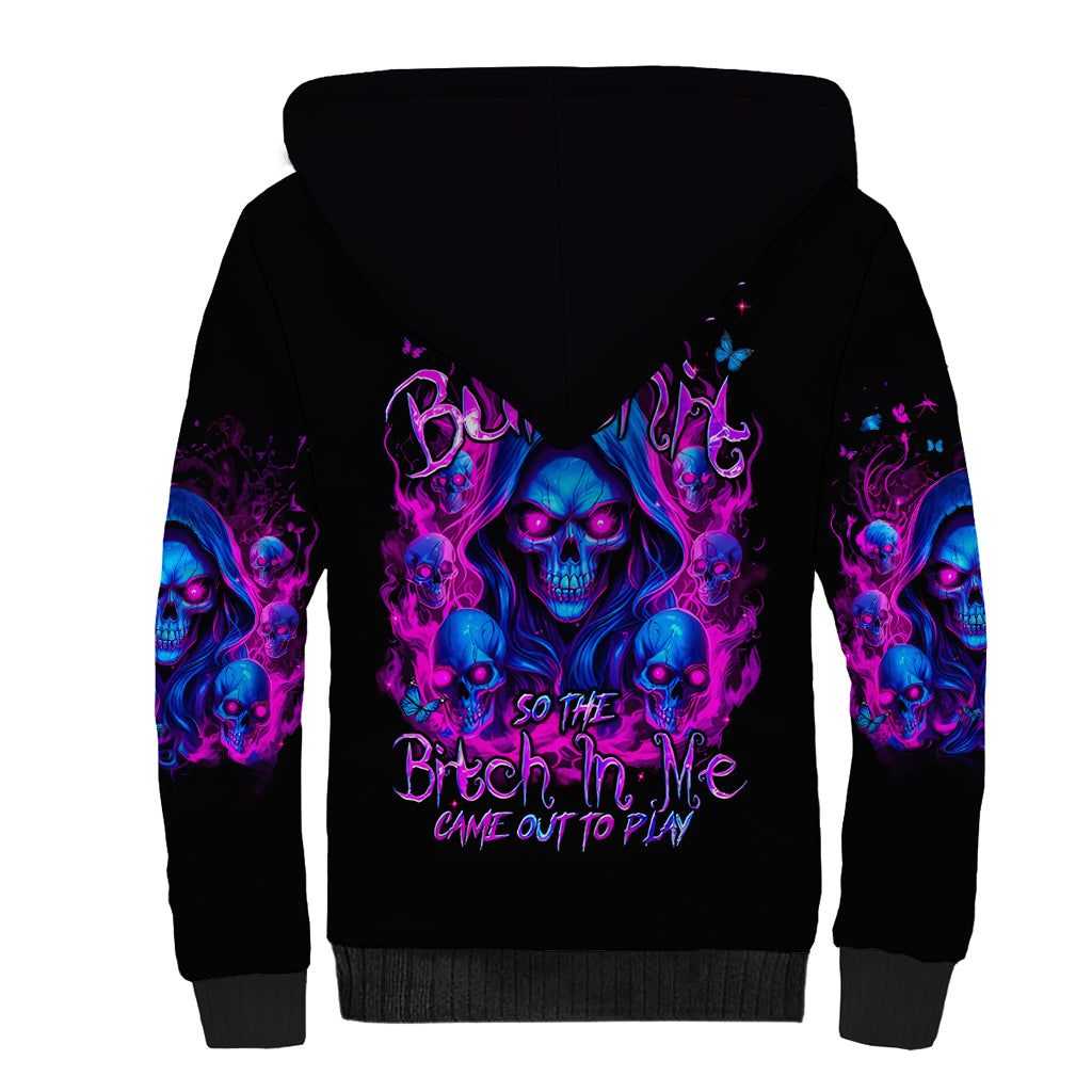 Flame Skull Sherpa Hoodie The Good Girl In Me Got Tired Of The Bullshit - Wonder Print Shop