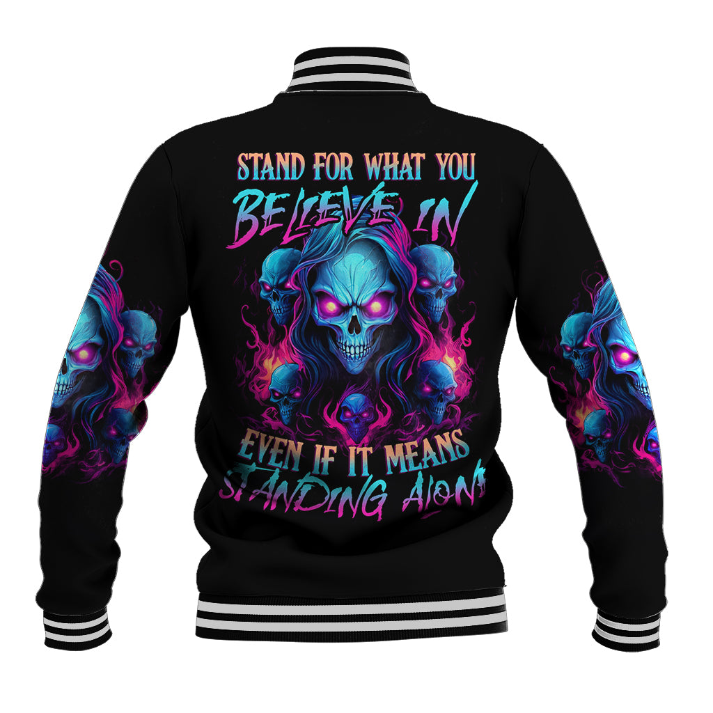 Lady Skull Baseball Jacket Stand For What You Believe In Even If It Means Standing Alone - Wonder Print Shop