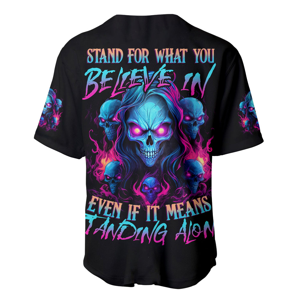 Lady Skull Baseball Jersey Stand For What You Believe In Even If It Means Standing Alone - Wonder Print Shop