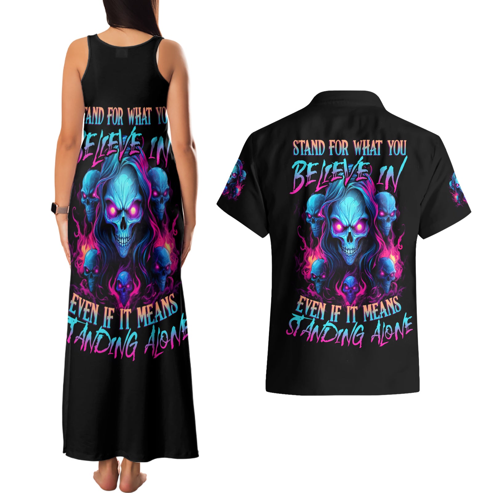 Lady Skull Couples Matching Tank Maxi Dress and Hawaiian Shirt Stand For What You Believe In Even If It Means Standing Alone - Wonder Print Shop