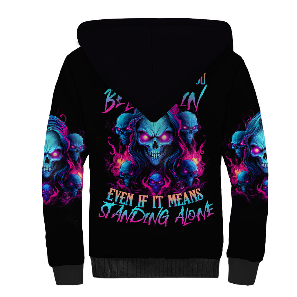 Lady Skull Sherpa Hoodie Stand For What You Believe In Even If It Means Standing Alone - Wonder Print Shop