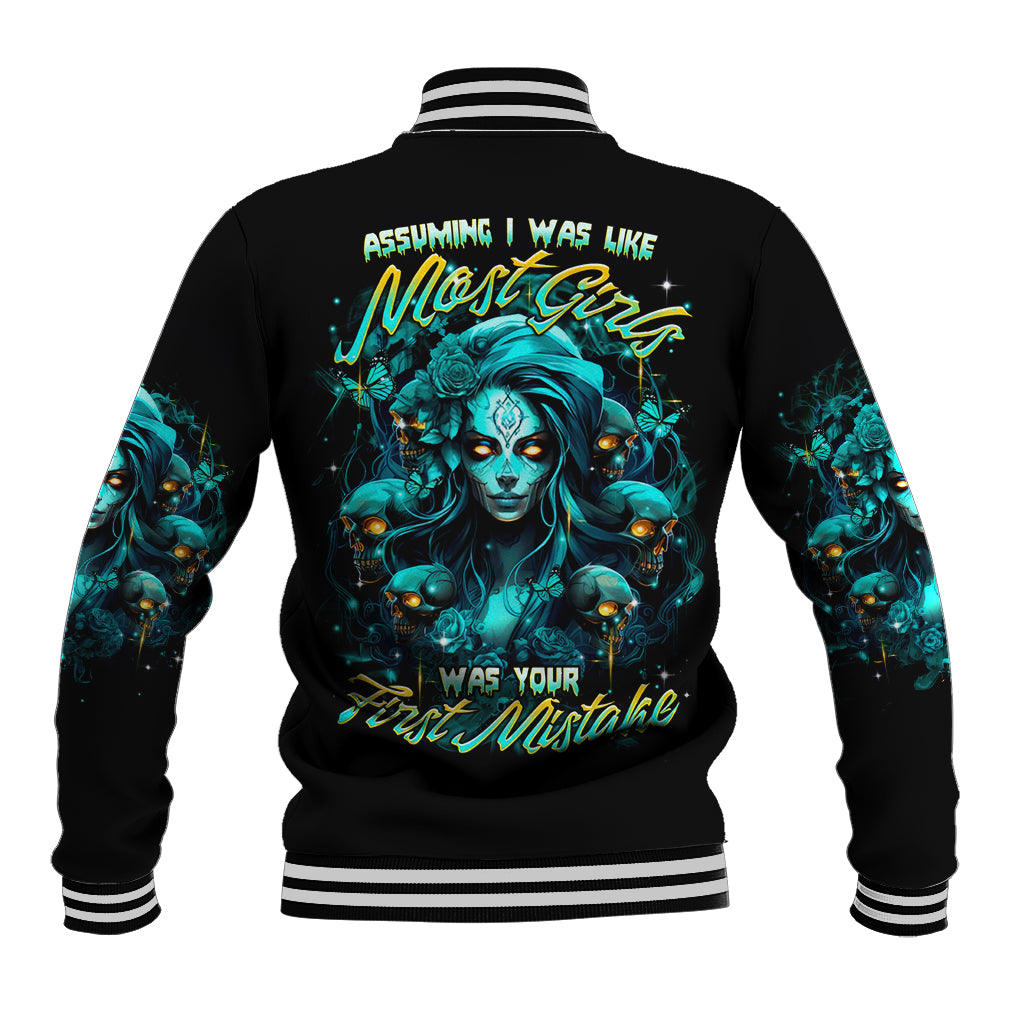 Lady Skull Baseball Jacket Assuming I Was Like Most Girls Was Your First Mistake - Wonder Print Shop