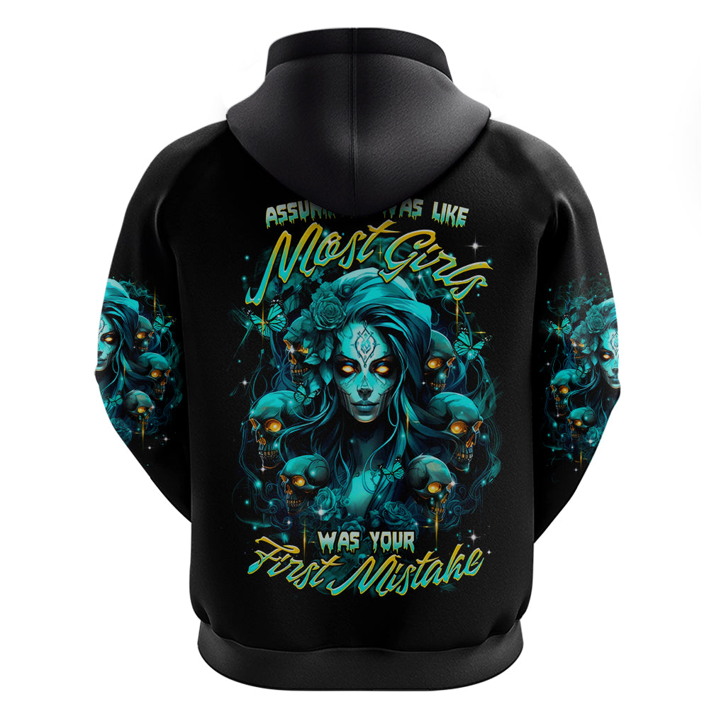 Lady Skull Hoodie Assuming I Was Like Most Girls Was Your First Mistake - Wonder Print Shop