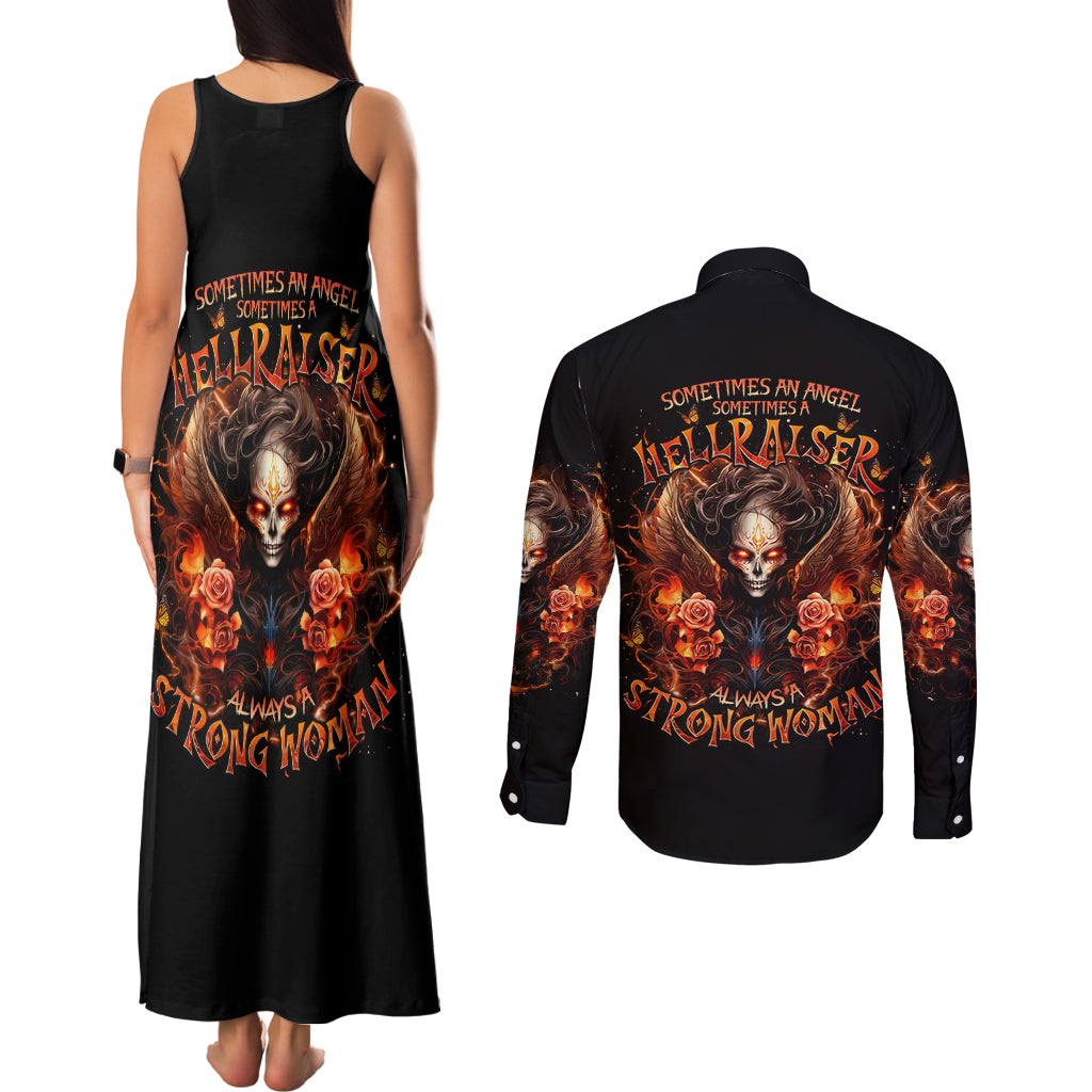 Angel Skull Couples Matching Tank Maxi Dress and Long Sleeve Button Shirt Sometimes An Angel Sometimes A Hellrasier - Wonder Print Shop