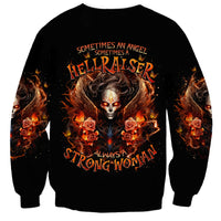Black sweatshirt with angel skull graphic, flames and roses across the front