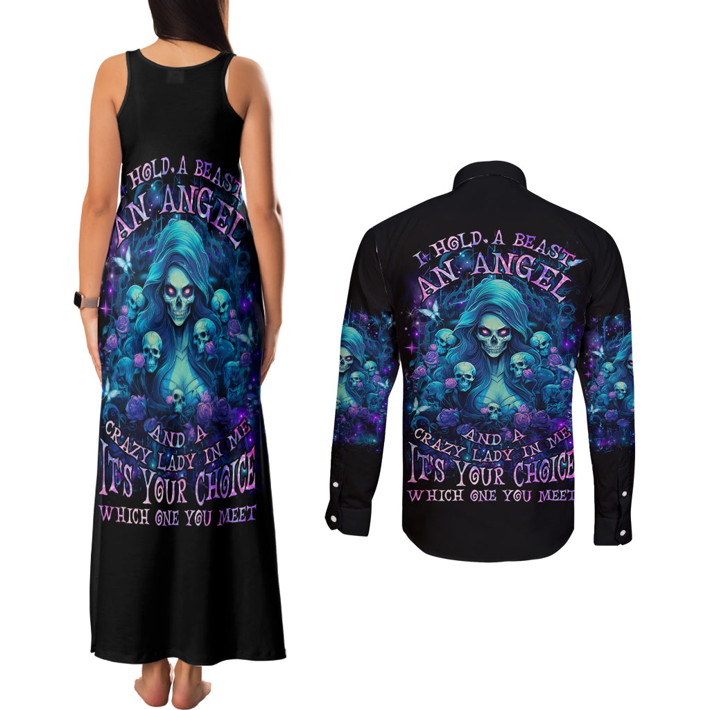 Flame Skull Couples Matching Tank Maxi Dress and Long Sleeve Button Shirt If You Kick Me When I'm Down You Better Pray I Don't Get Up - Wonder Print Shop