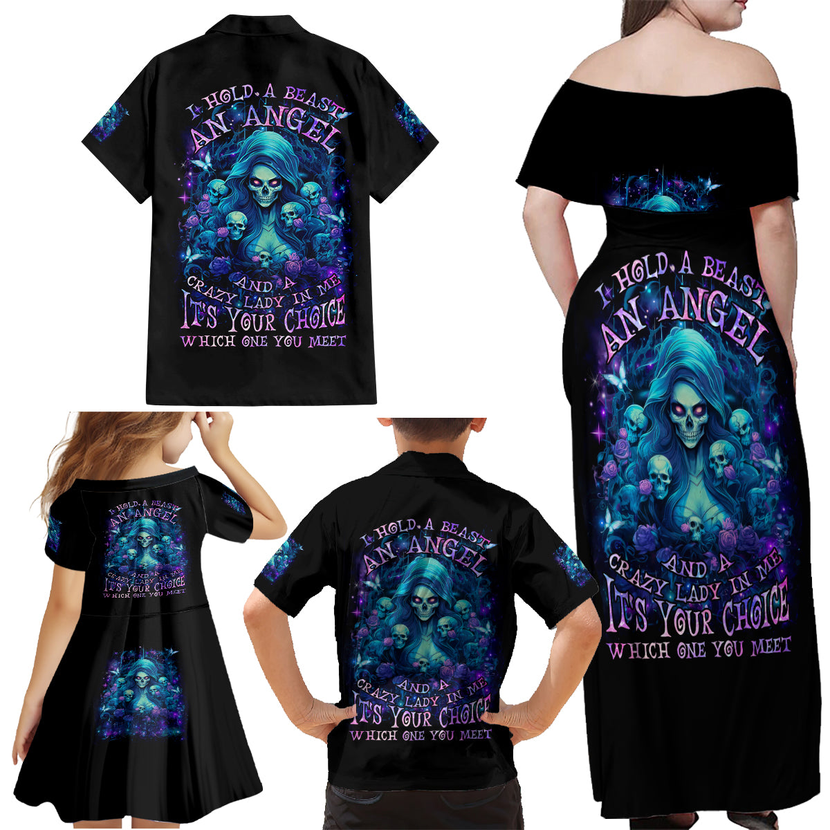 Flame Skull Family Matching Off Shoulder Maxi Dress and Hawaiian Shirt If You Kick Me When I'm Down You Better Pray I Don't Get Up - Wonder Print Shop