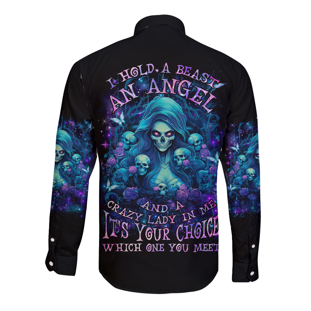 Flame Skull Long Sleeve Button Shirt If You Kick Me When I'm Down You Better Pray I Don't Get Up - Wonder Print Shop