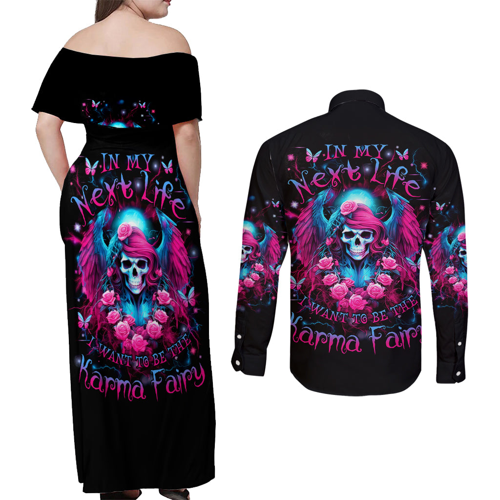 Witch Skull Couples Matching Off Shoulder Maxi Dress and Long Sleeve Button Shirt Buckle Up Buttercup You Just Flipped My Bitch Switch - Wonder Print Shop