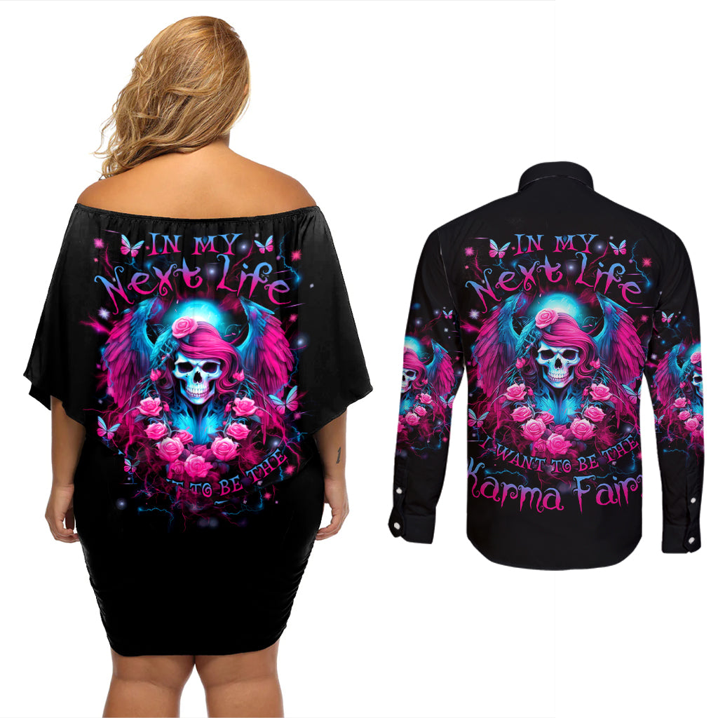 Witch Skull Couples Matching Off Shoulder Short Dress and Long Sleeve Button Shirt Buckle Up Buttercup You Just Flipped My Bitch Switch - Wonder Print Shop