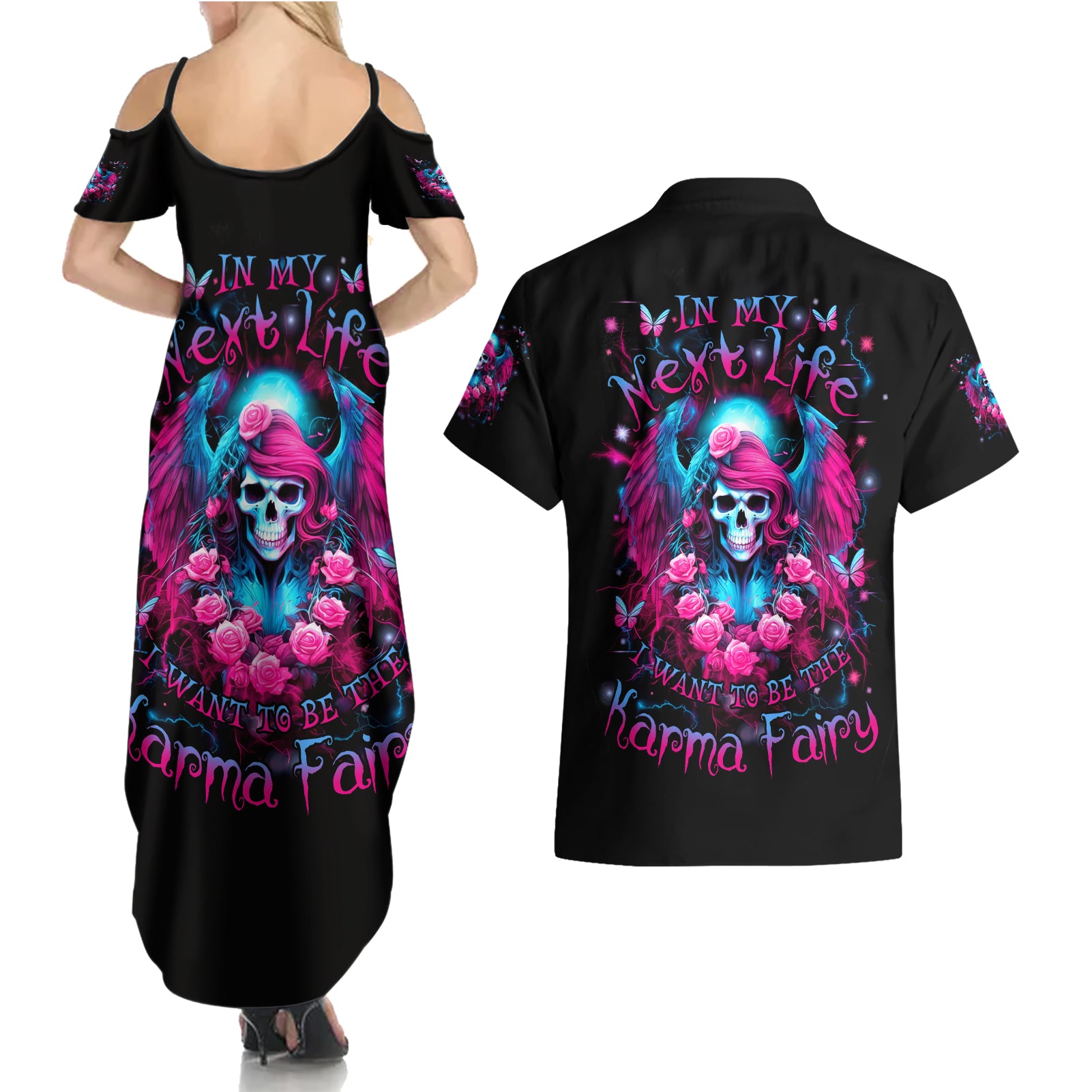 Witch Skull Couples Matching Summer Maxi Dress and Hawaiian Shirt Buckle Up Buttercup You Just Flipped My Bitch Switch - Wonder Print Shop