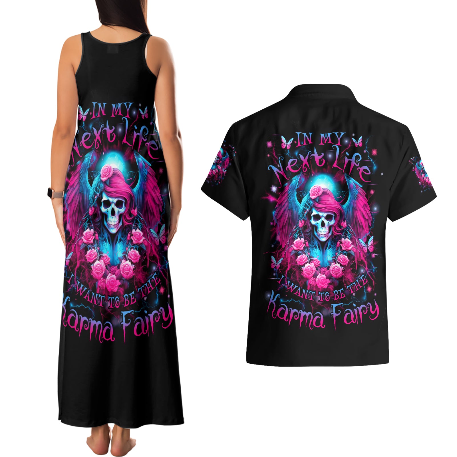 Witch Skull Couples Matching Tank Maxi Dress and Hawaiian Shirt Buckle Up Buttercup You Just Flipped My Bitch Switch - Wonder Print Shop