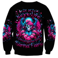 Black unisex sweatshirt with colorful skull angel graphic and rose details, crewneck