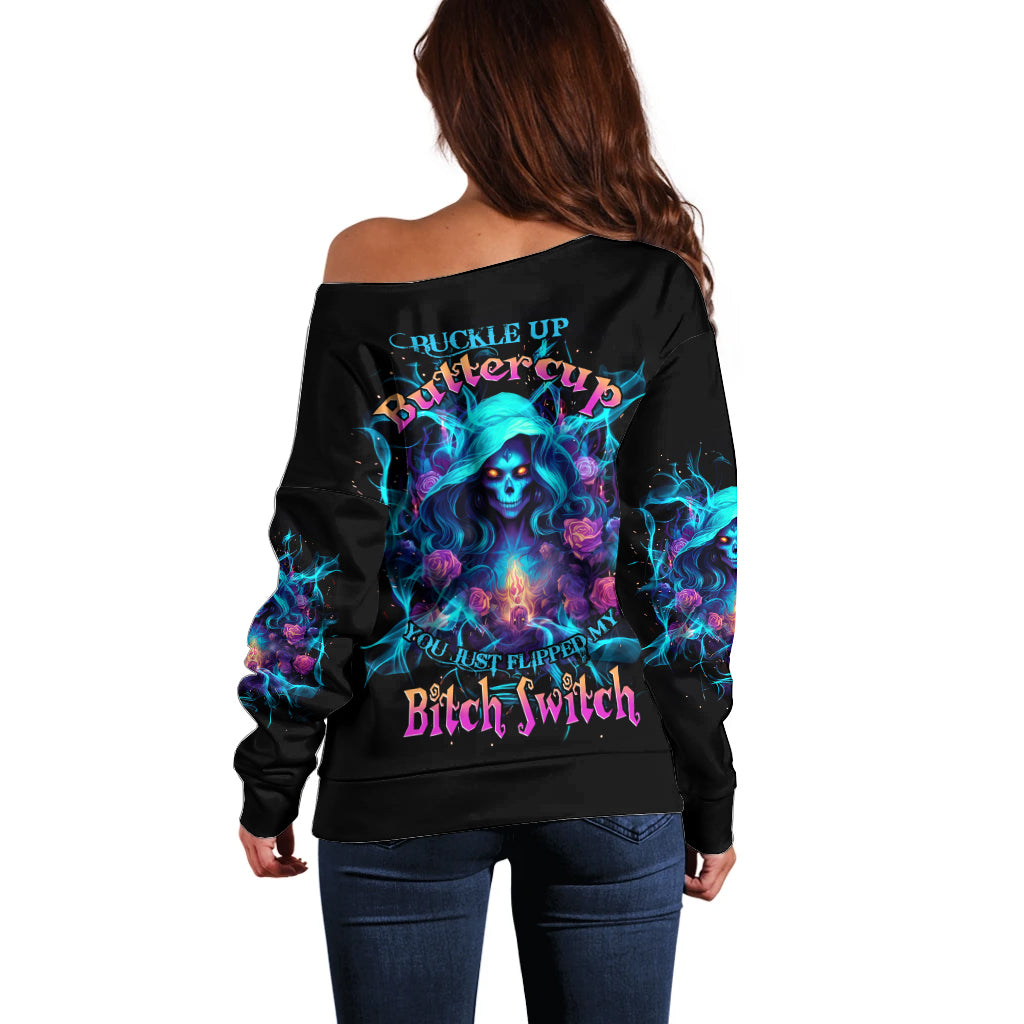 Witch Skull Off Shoulder Sweater I'm A Good Person But Don't Give Me A Reason To Show My Evel Side - Wonder Print Shop