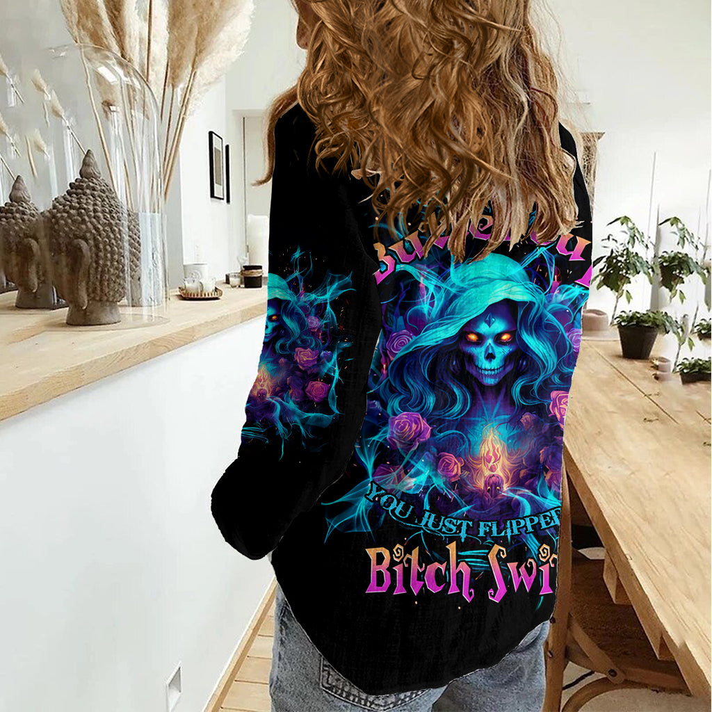 Witch Skull Women Casual Shirt I'm A Good Person But Don't Give Me A Reason To Show My Evel Side