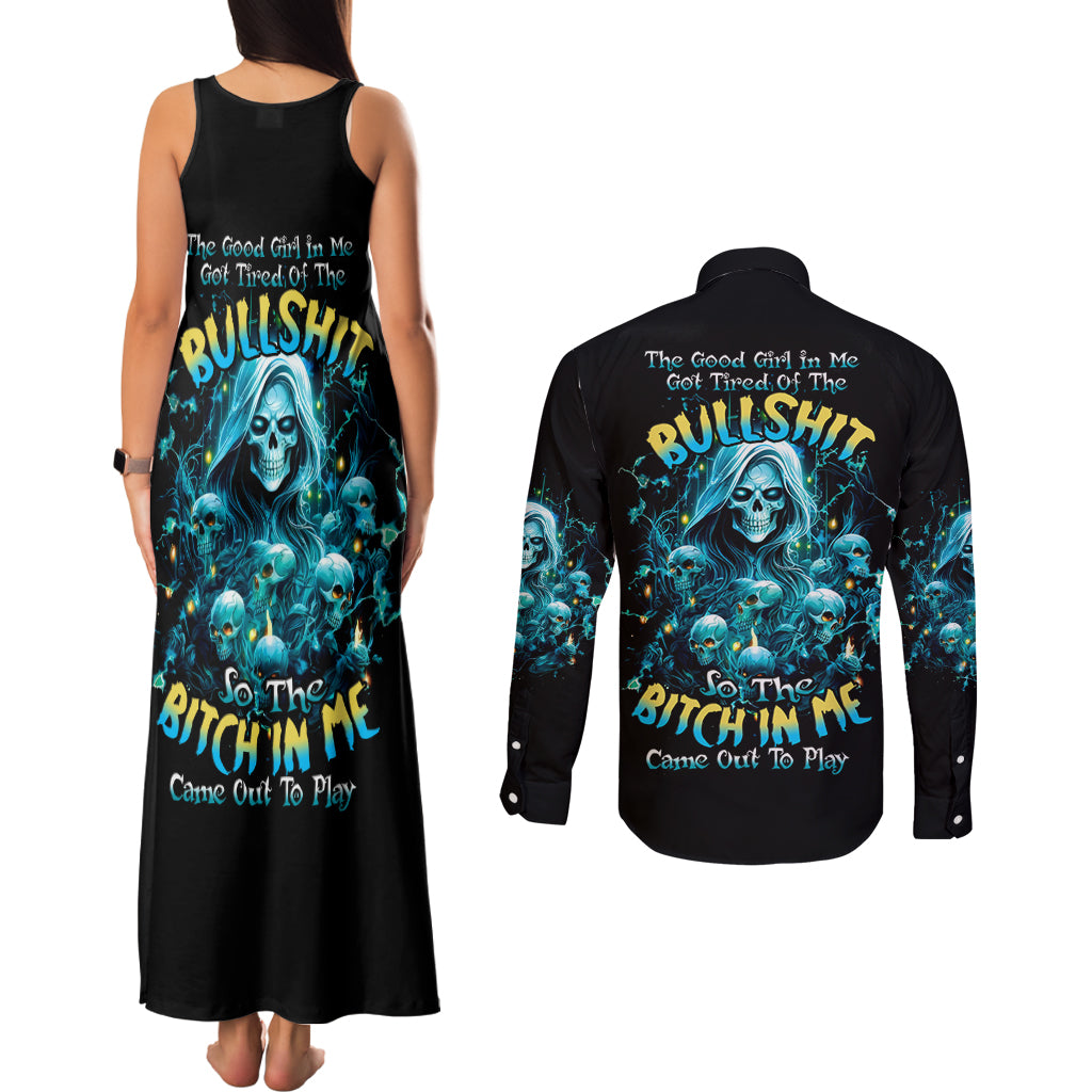 Irsh Girl Skull Couples Matching Tank Maxi Dress and Long Sleeve Button Shirt Drink Up Bitch - Wonder Print Shop