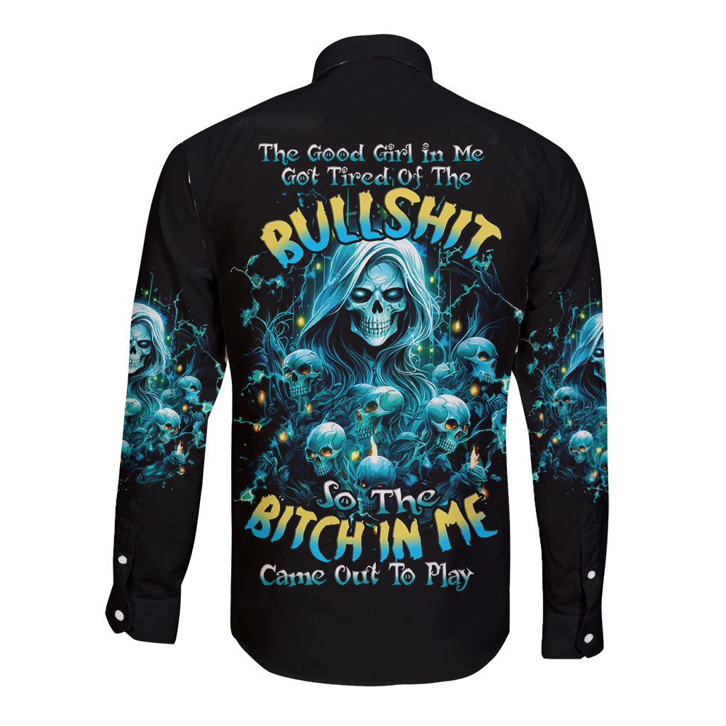 Irsh Girl Skull Long Sleeve Button Shirt Drink Up Bitch - Wonder Print Shop