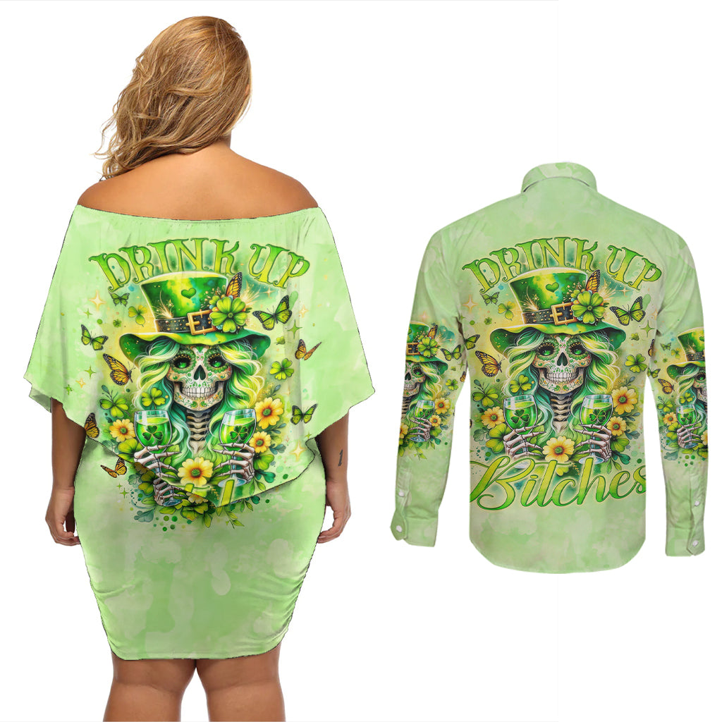 Thunder Skull Couples Matching Off Shoulder Short Dress and Long Sleeve Button Shirt I'm Not Anti Social I'm Just Not User Friendly - Wonder Print Shop