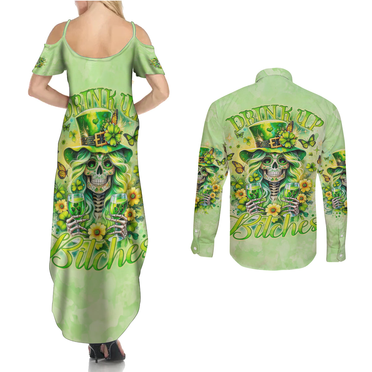 Thunder Skull Couples Matching Summer Maxi Dress and Long Sleeve Button Shirt I'm Not Anti Social I'm Just Not User Friendly - Wonder Print Shop