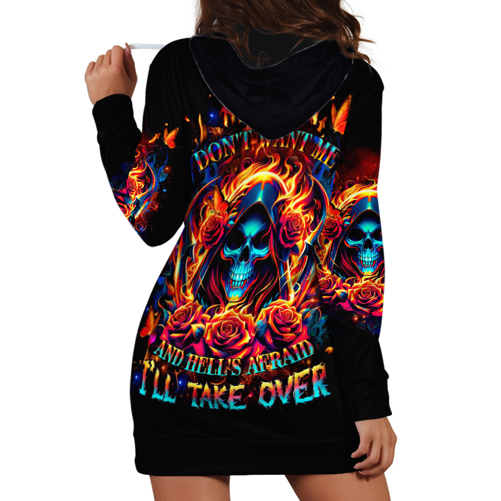 Flame Skull Hoodie Dress Heaven Don't Want Me And Hell's Afraid I'll Take Over - Wonder Print Shop