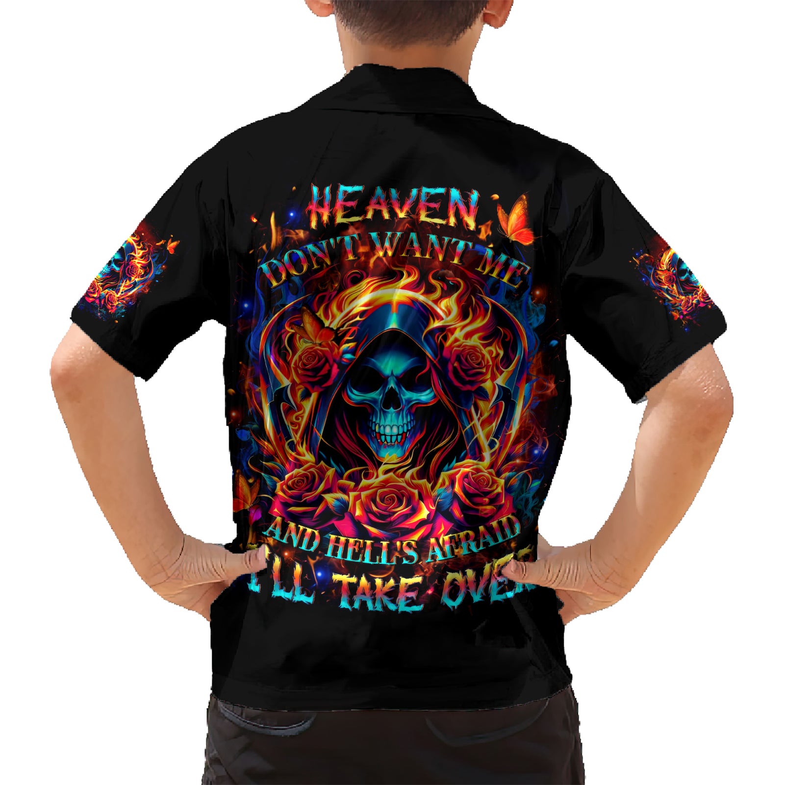 Flame Skull Kid Hawaiian Shirt Heaven Don't Want Me And Hell's Afraid I'll Take Over - Wonder Print Shop