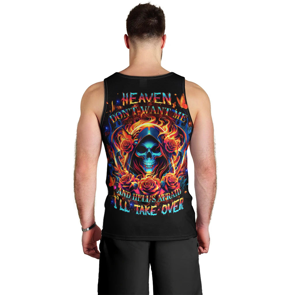 Flame Skull Men Tank Top Heaven Don't Want Me And Hell's Afraid I'll Take Over - Wonder Print Shop