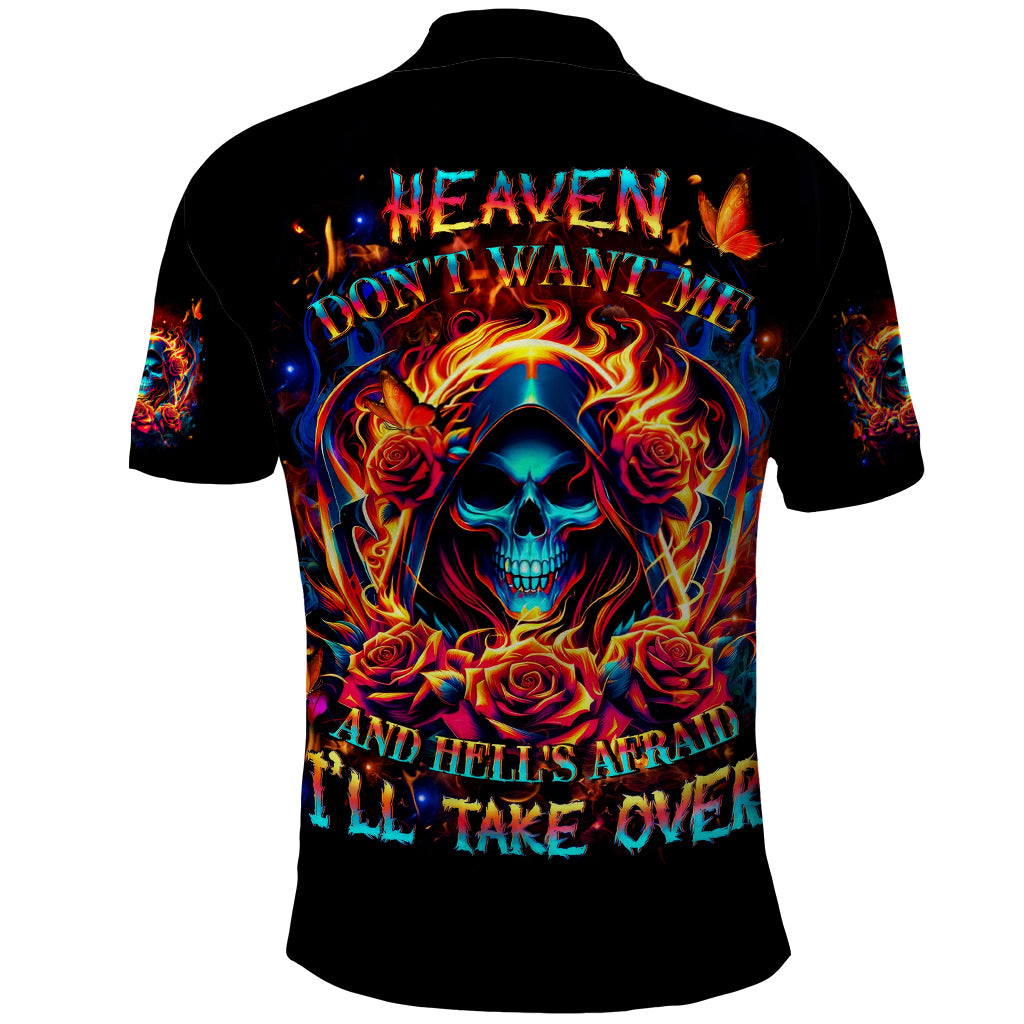 Flame Skull Polo Shirt Heaven Don't Want Me And Hell's Afraid I'll Take Over - Wonder Print Shop