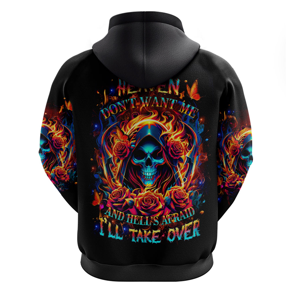 Flame Skull Zip Hoodie Heaven Don't Want Me And Hell's Afraid I'll Take Over