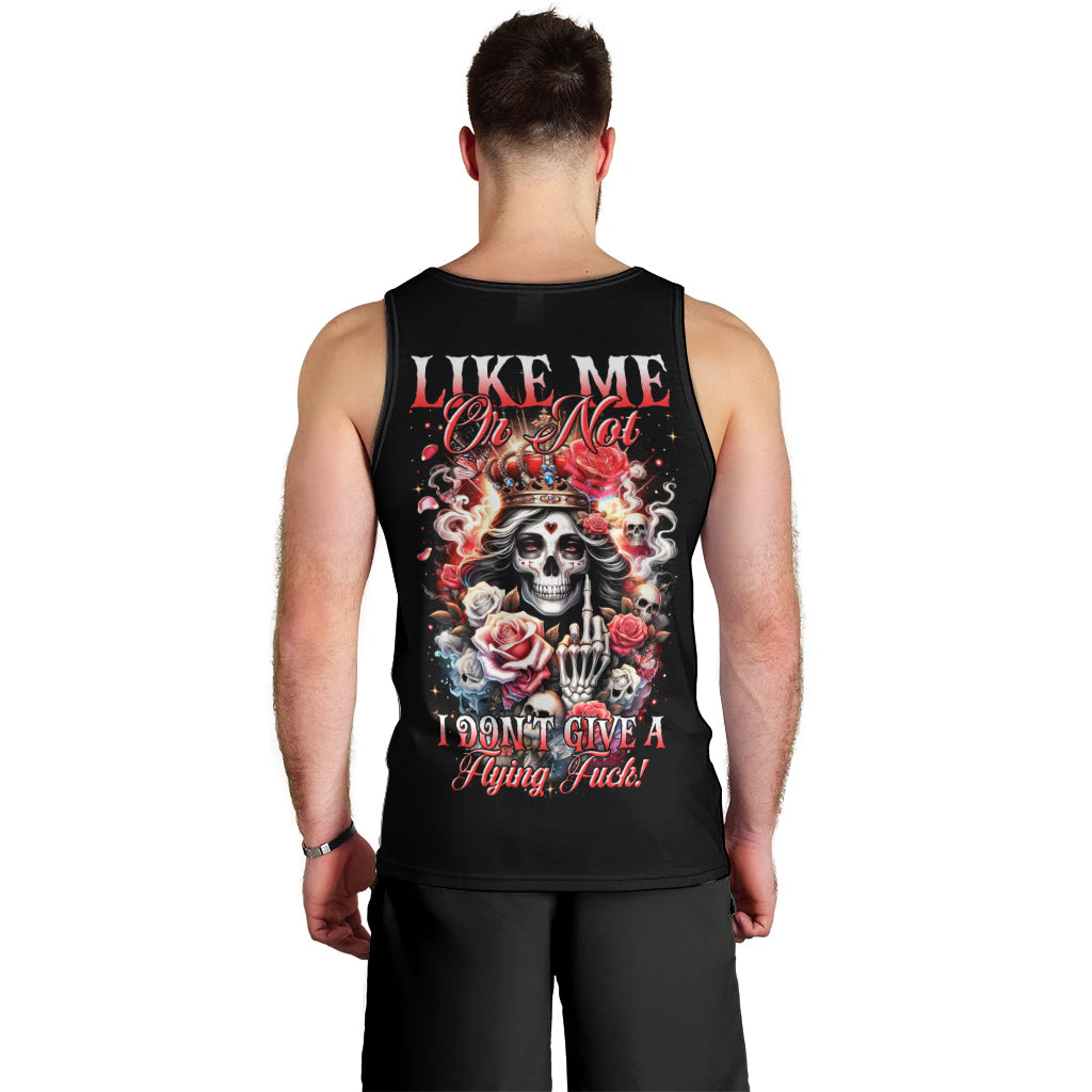 Rose Skull Men Tank Top Like Me Or Not I Don't Give A Flying Fuck - Wonder Print Shop