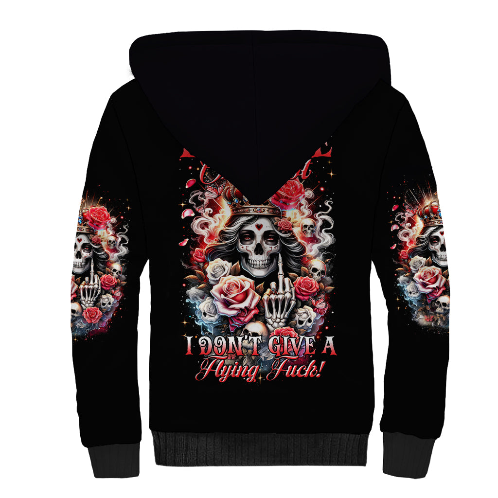 Rose Skull Sherpa Hoodie Like Me Or Not I Don't Give A Flying Fuck