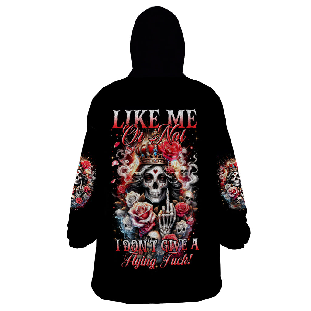 Rose Skull Wearable Blanket Hoodie Like Me Or Not I Don't Give A Flying Fuck