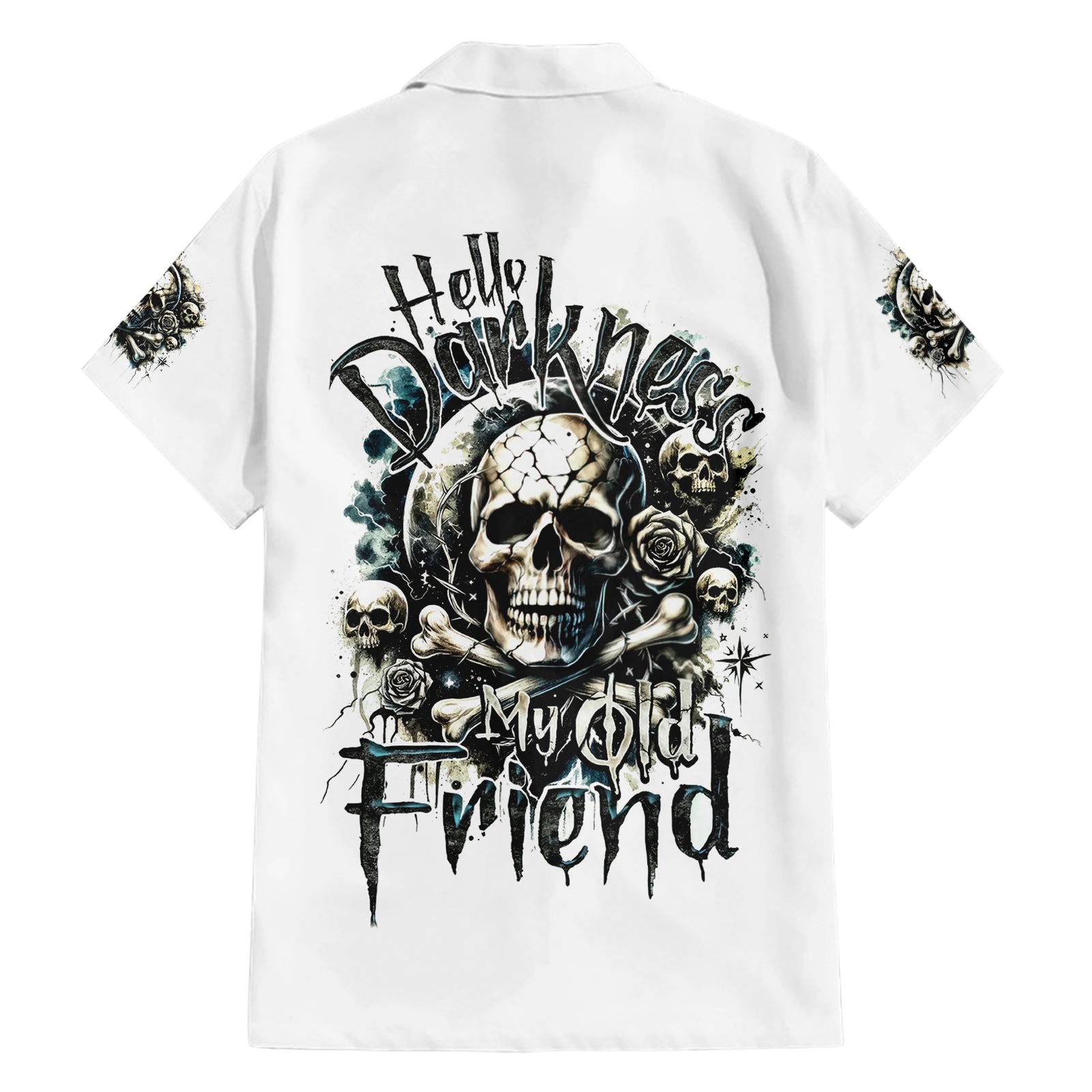 Black Skull Hawaiian Shirt Hello Darkness My Old Friend - Wonder Print Shop