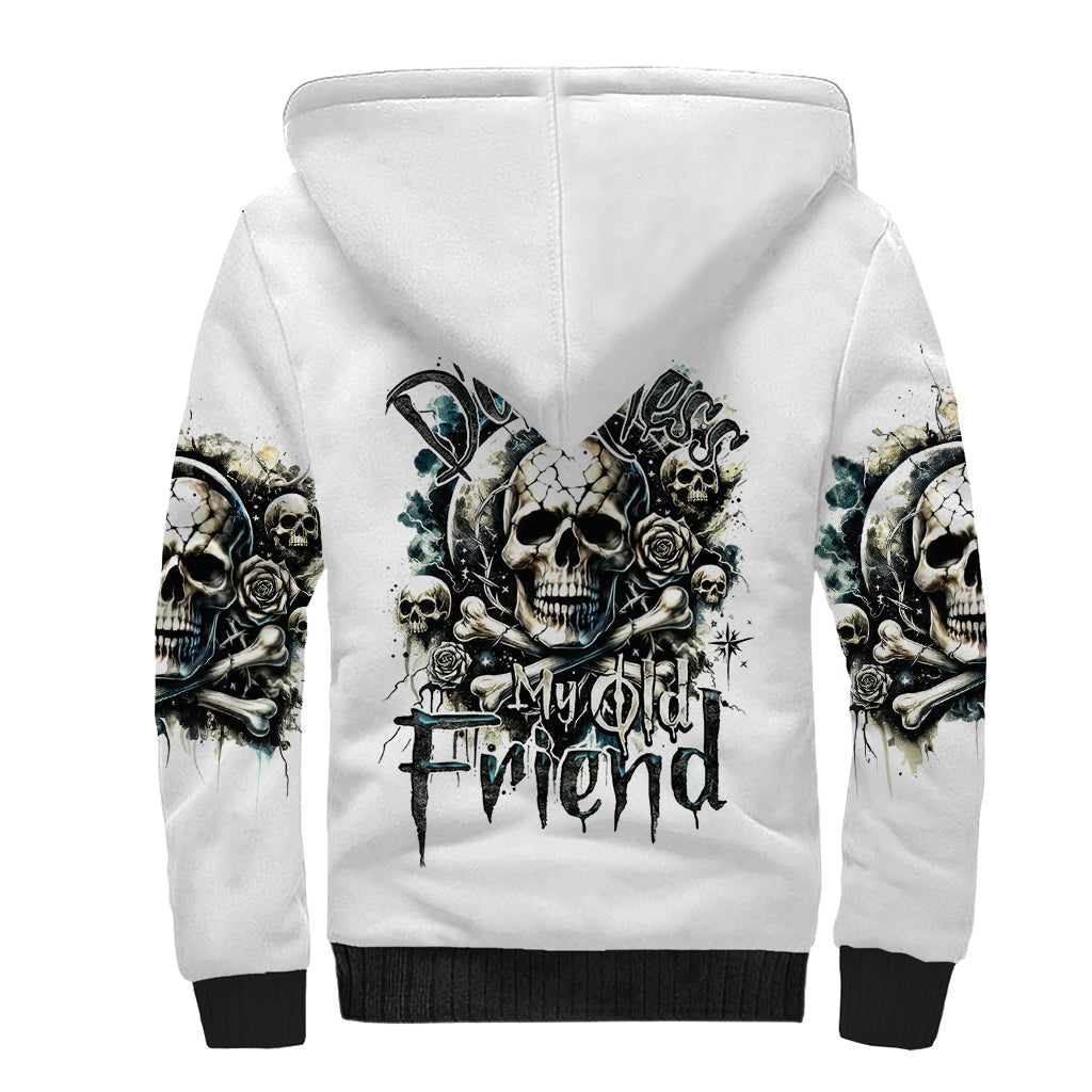 Black Skull Sherpa Hoodie Hello Darkness My Old Friend