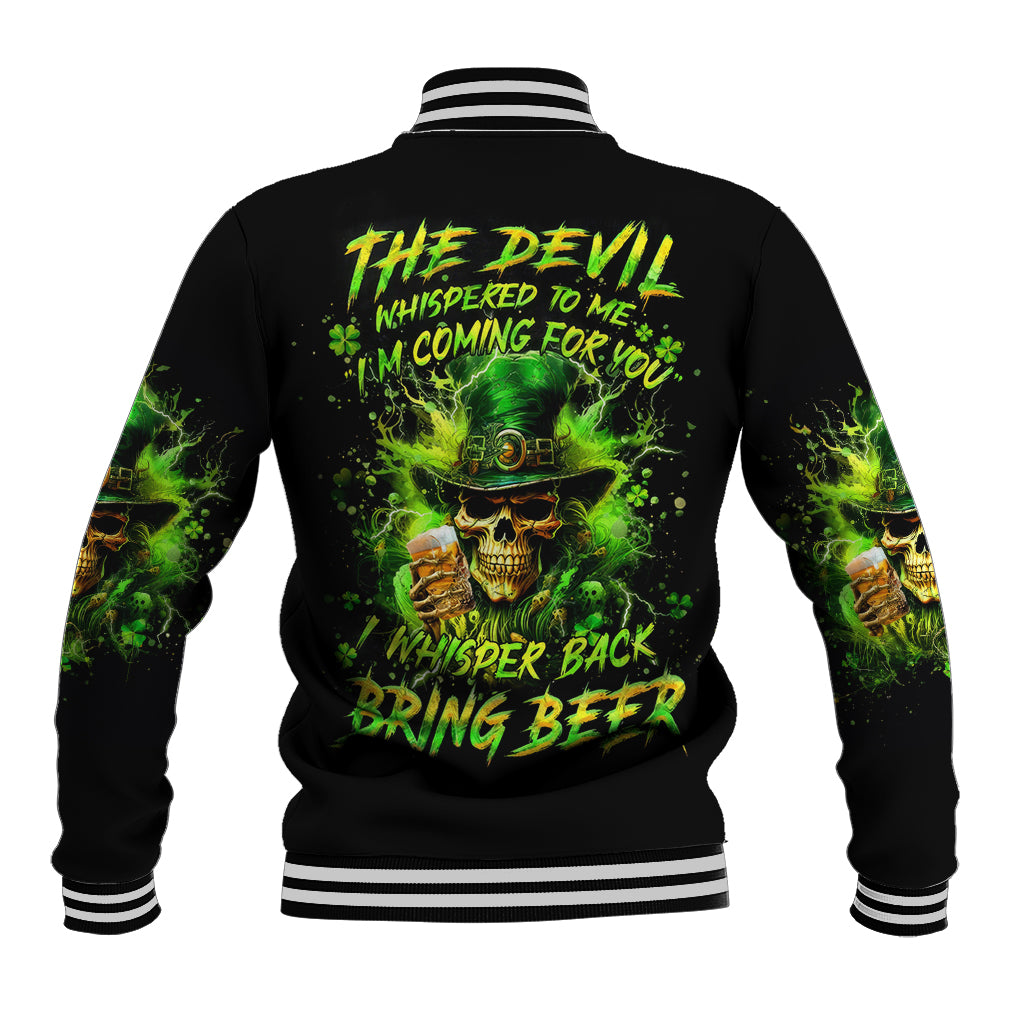 Irish Skull Baseball Jacket The Devil Whispered To Me I'm Coming For You I Whisper Back Bring Beer - Wonder Print Shop