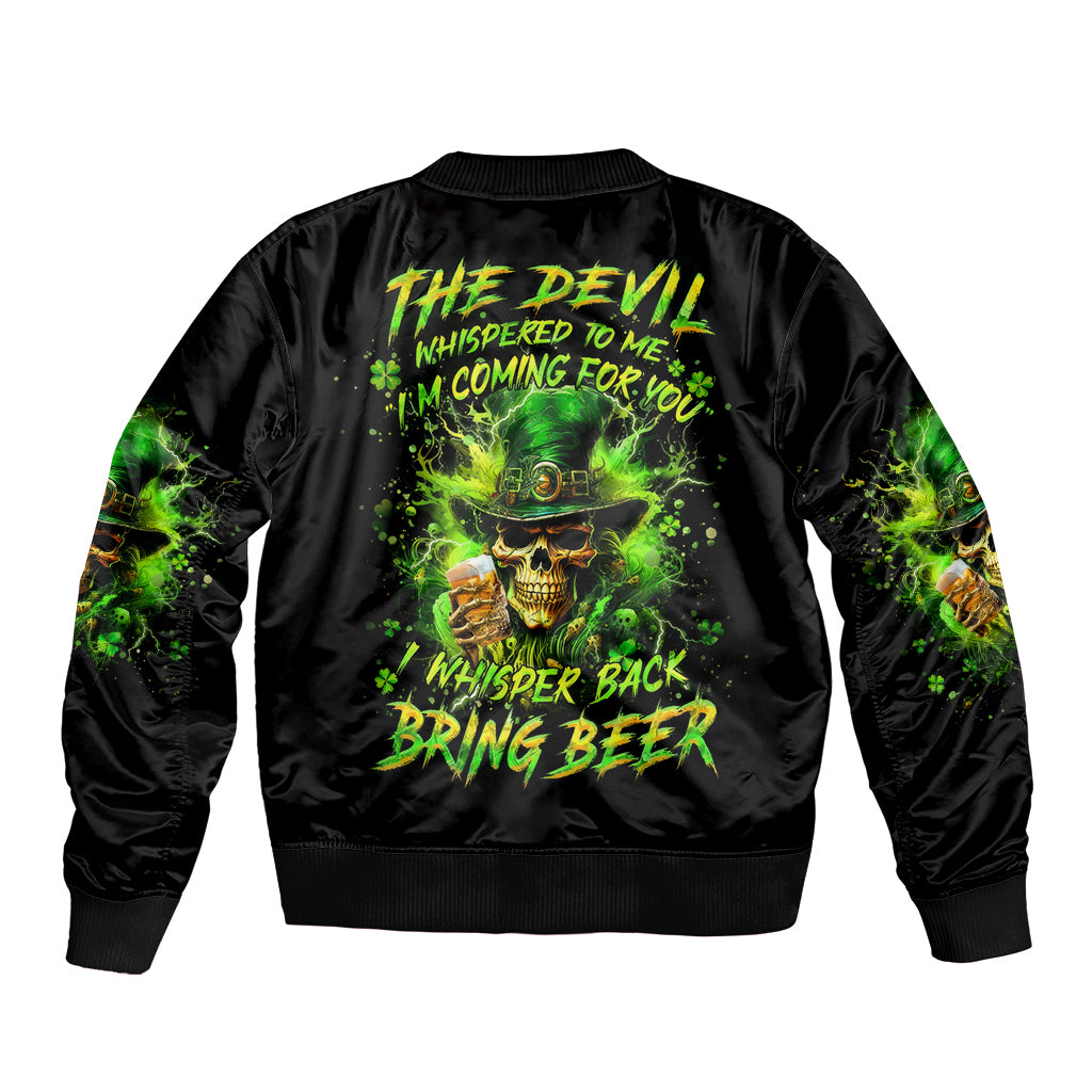 Irish Skull Bomber Jacket The Devil Whispered To Me I'm Coming For You I Whisper Back Bring Beer - Wonder Print Shop