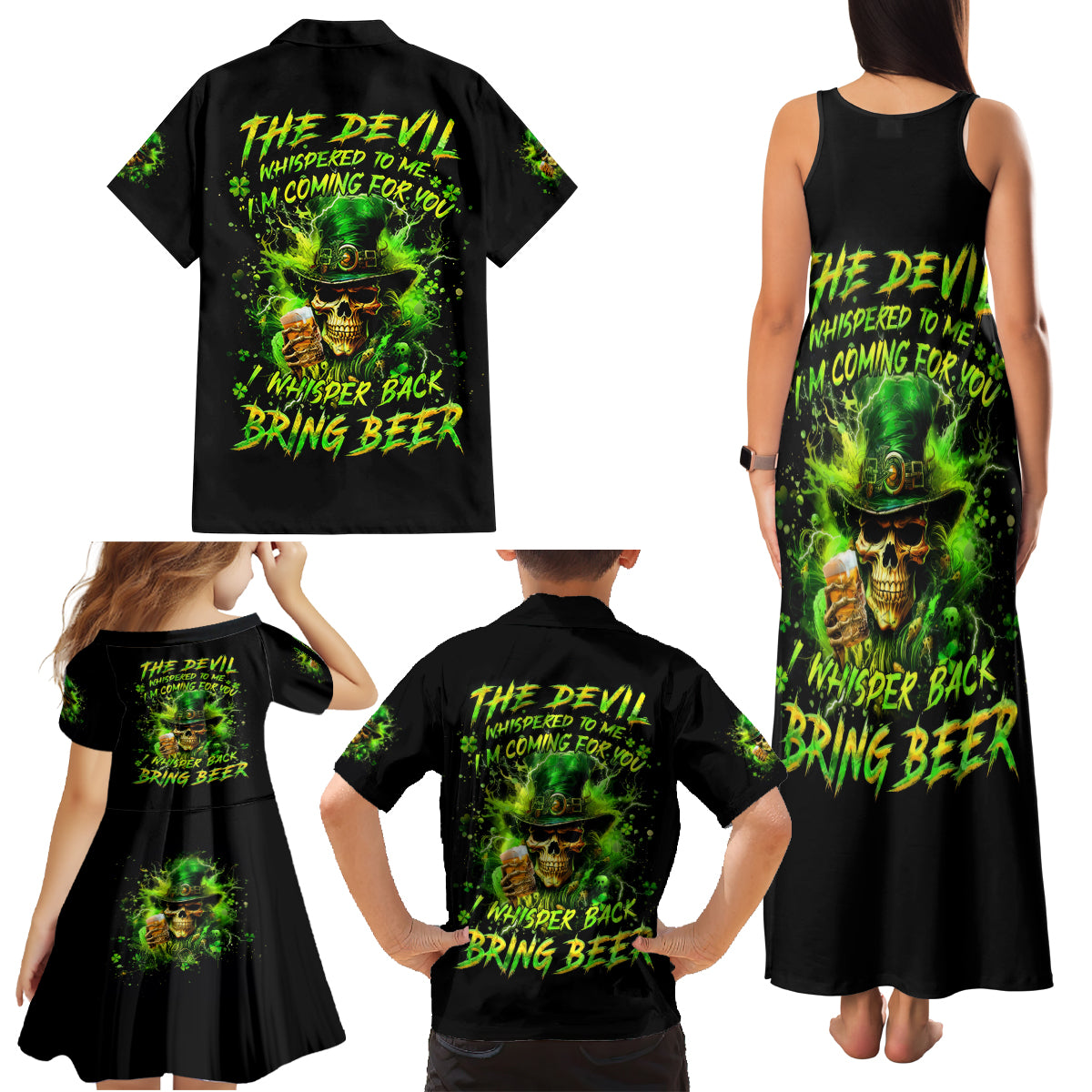 Irish Skull Family Matching Tank Maxi Dress and Hawaiian Shirt The Devil Whispered To Me I'm Coming For You I Whisper Back Bring Beer - Wonder Print Shop