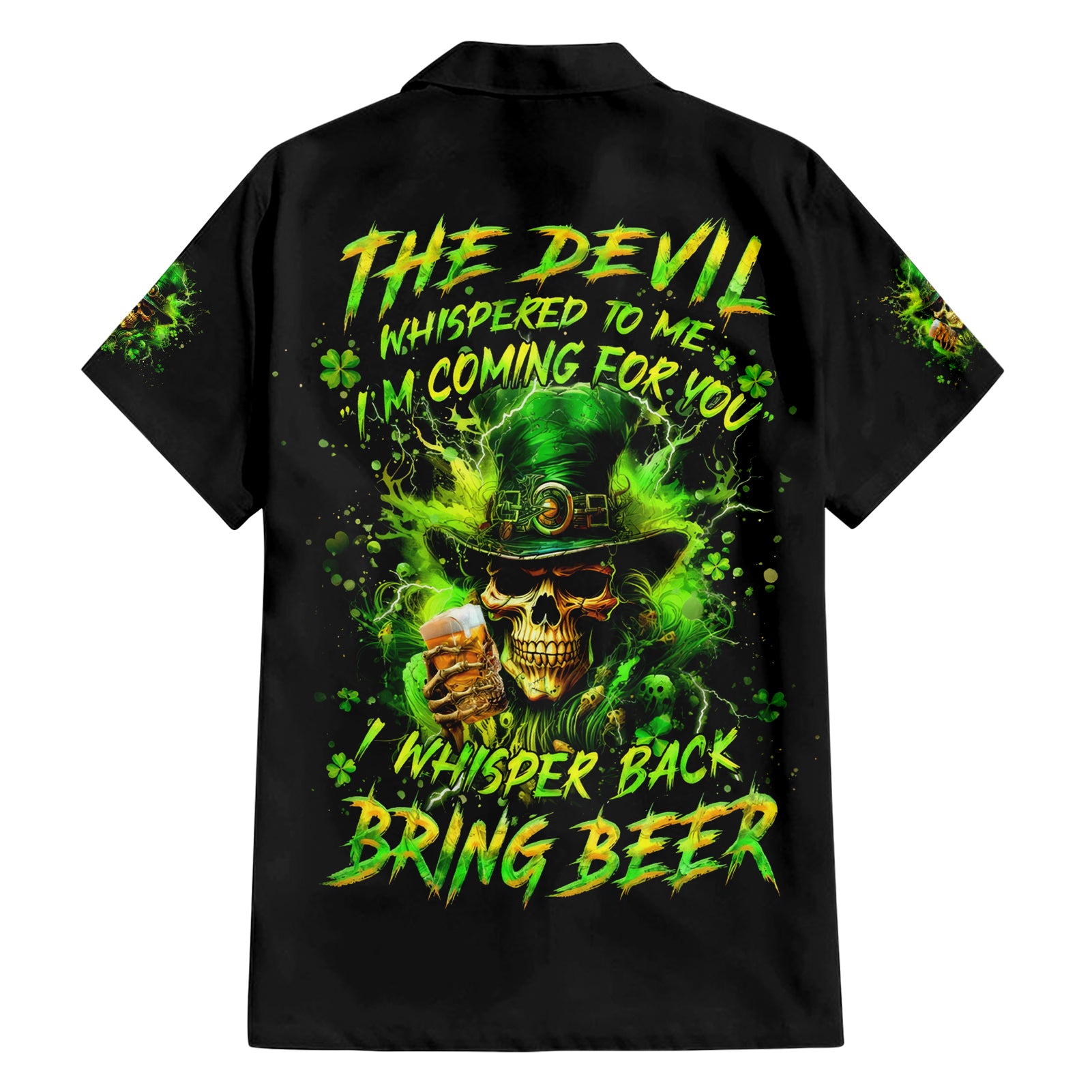 Irish Skull Hawaiian Shirt The Devil Whispered To Me I'm Coming For You I Whisper Back Bring Beer - Wonder Print Shop