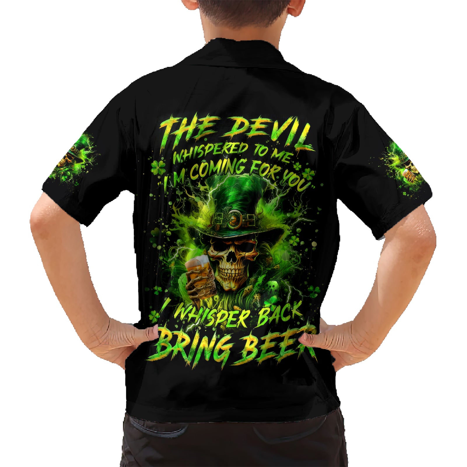 Irish Skull Kid Hawaiian Shirt The Devil Whispered To Me I'm Coming For You I Whisper Back Bring Beer - Wonder Print Shop