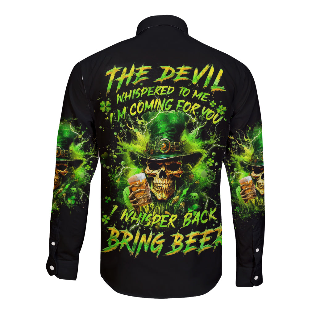 Irish Skull Long Sleeve Button Shirt The Devil Whispered To Me I'm Coming For You I Whisper Back Bring Beer - Wonder Print Shop