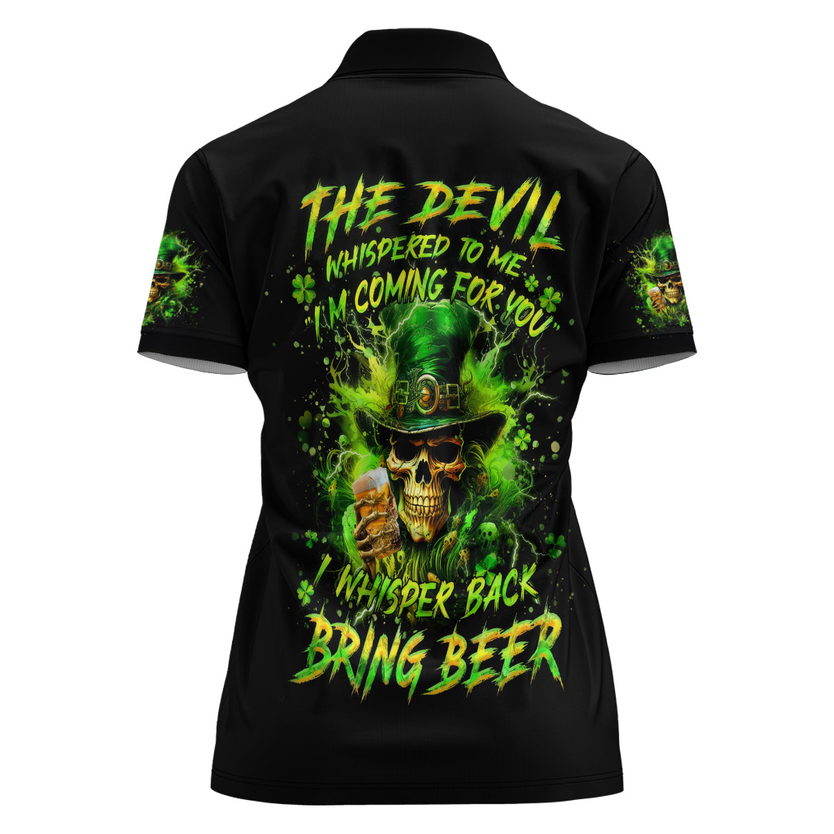 Irish Skull Women Polo Shirt The Devil Whispered To Me I'm Coming For You I Whisper Back Bring Beer