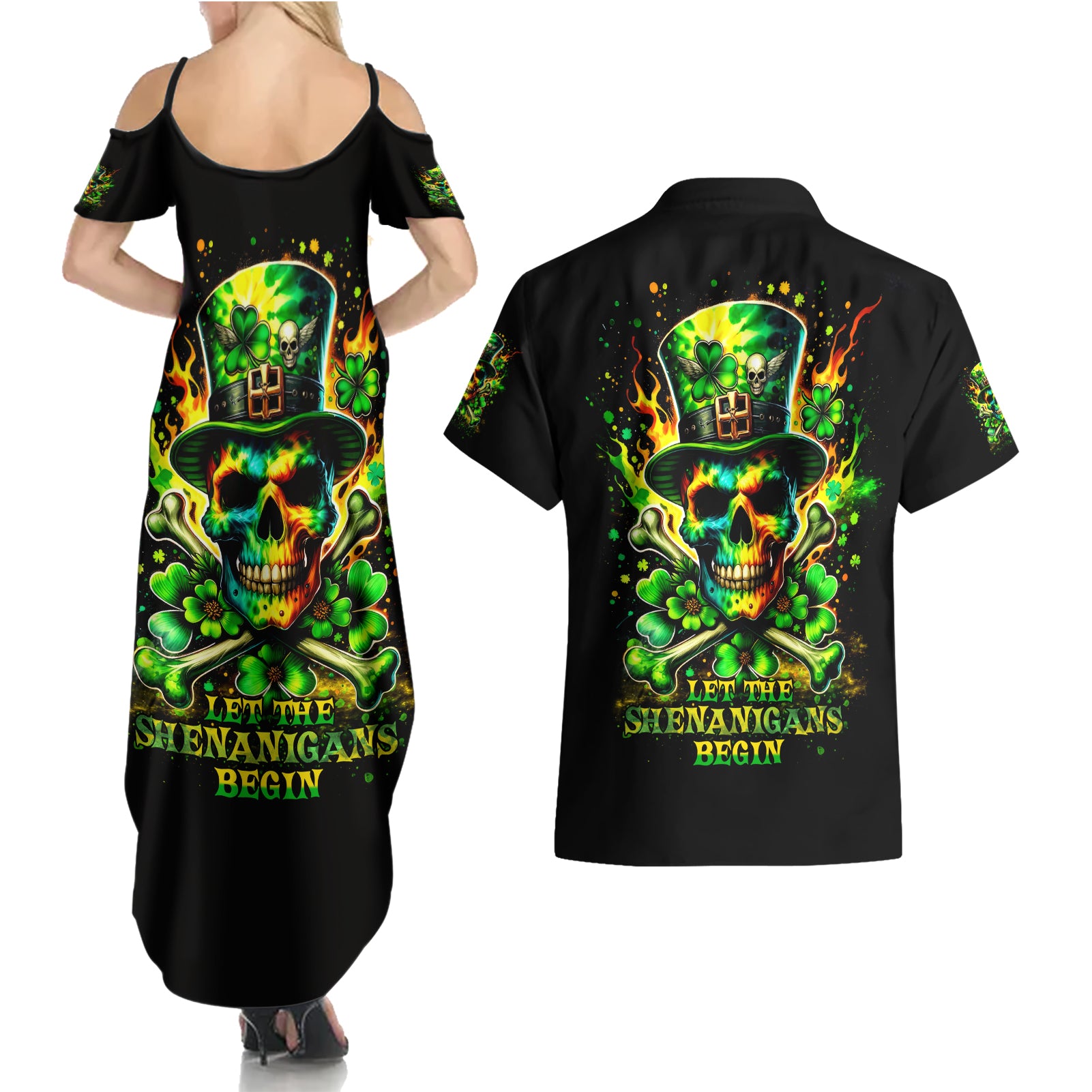 Irish Skull Couples Matching Summer Maxi Dress and Hawaiian Shirt Let The Shenanigans Begin - Wonder Print Shop