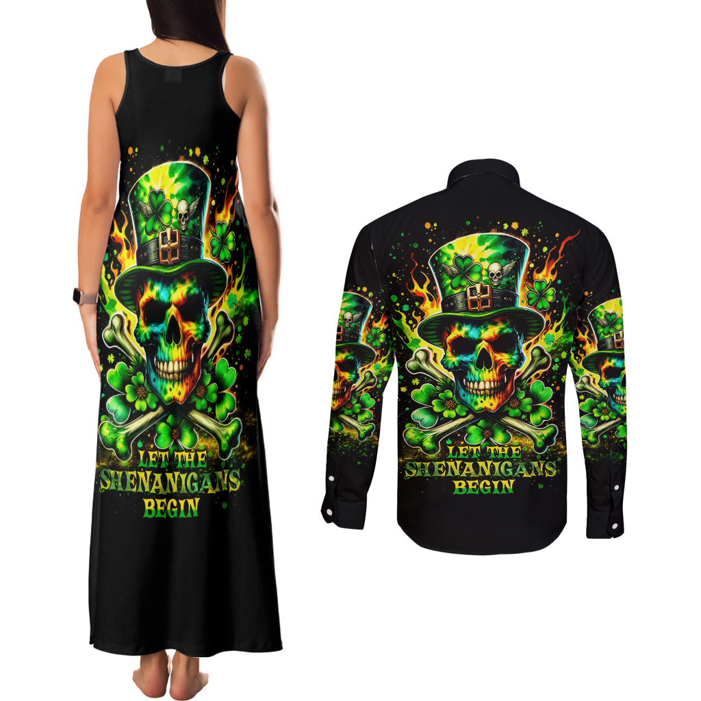 Irish Skull Couples Matching Tank Maxi Dress and Long Sleeve Button Shirt Let The Shenanigans Begin - Wonder Print Shop