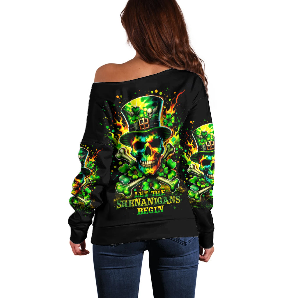 Irish Skull Off Shoulder Sweater Let The Shenanigans Begin - Wonder Print Shop