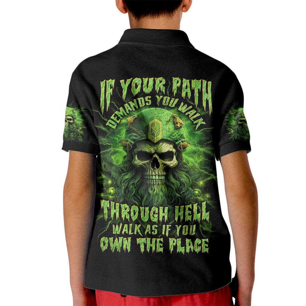 Viking Skull Kid Polo Shirt If Your Path Demnads You Walk Through Hell Walk As If You Own The Place - Wonder Print Shop